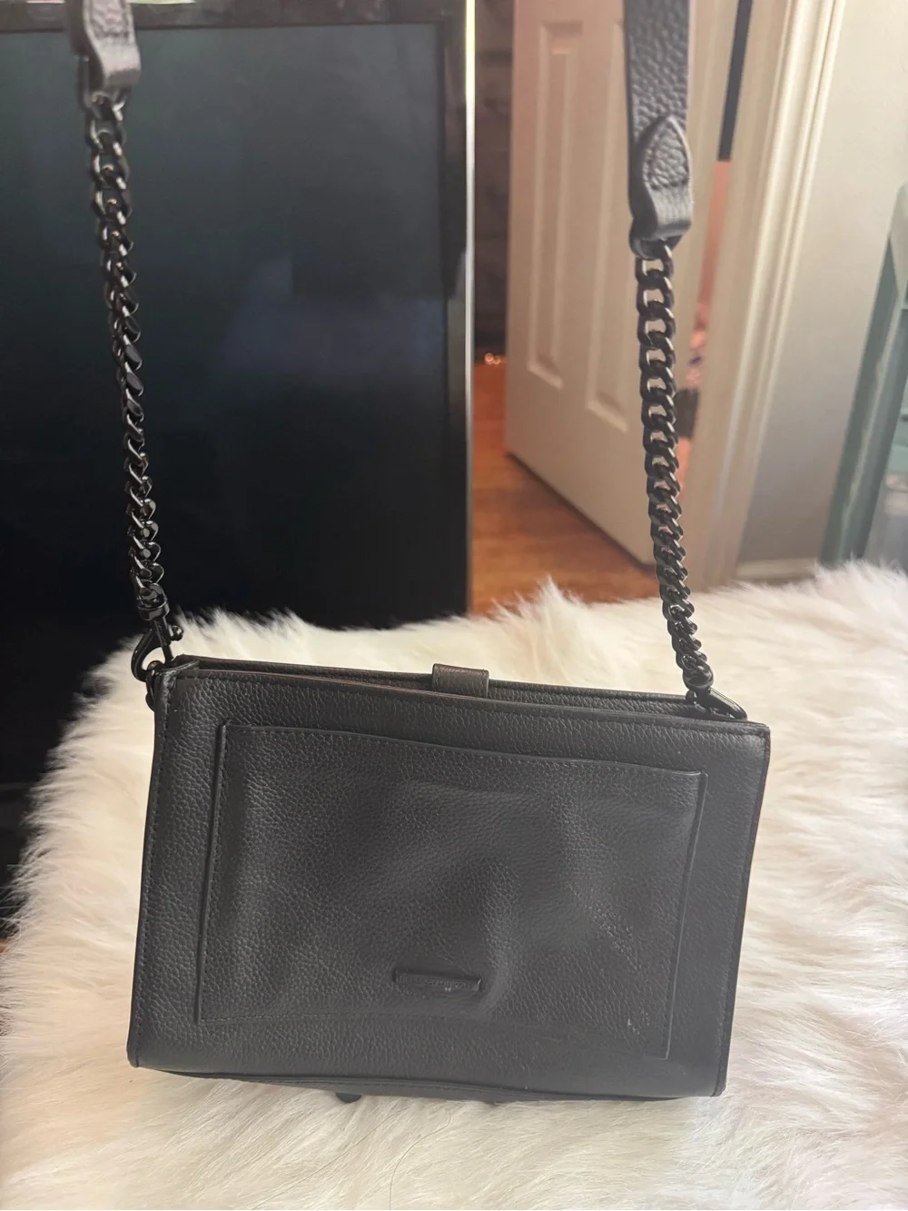 Rebecca Minkoff Black Pebbled Leather Messenger Bag